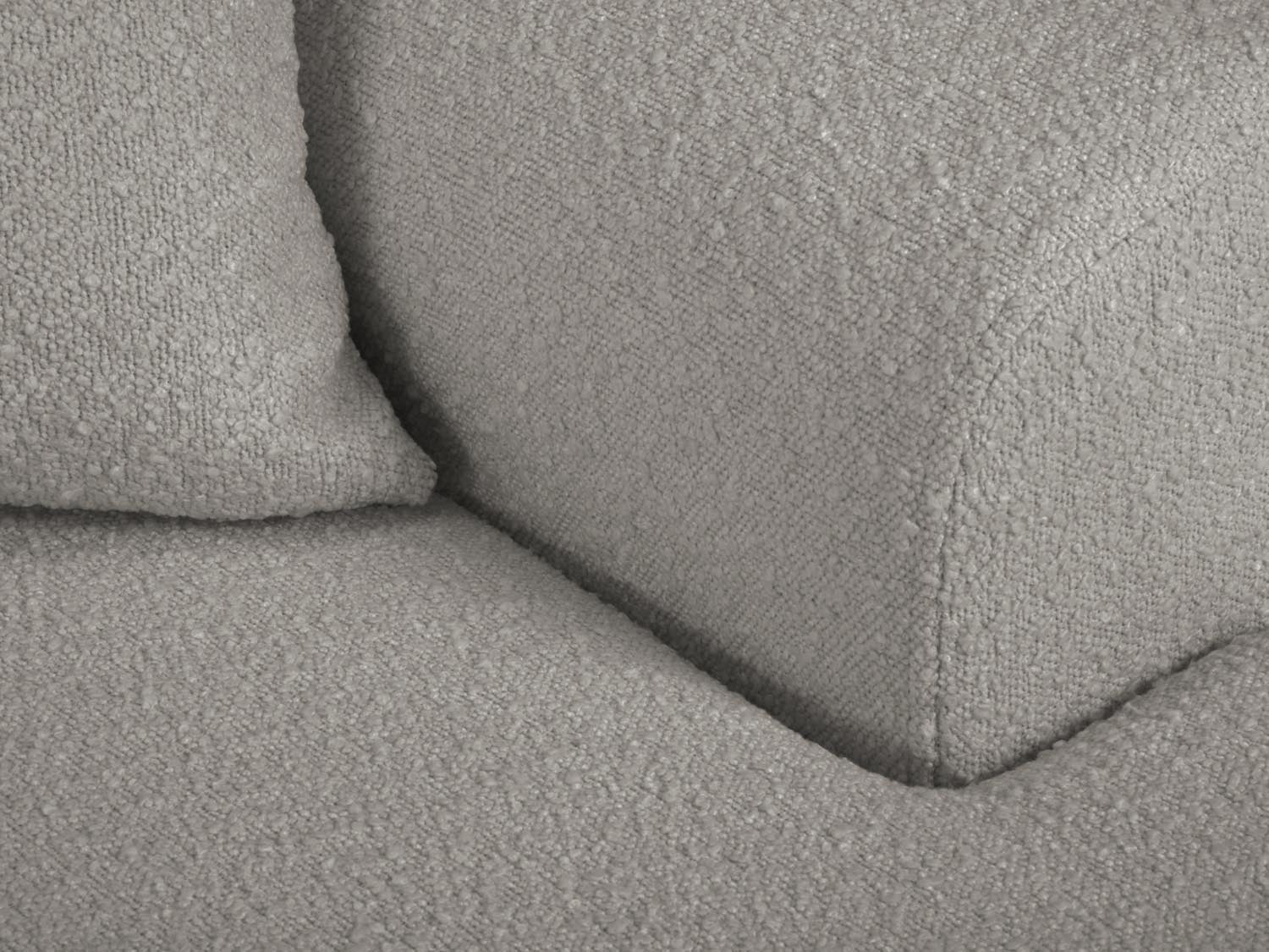 Elegantes Kyoto Boucle Ecksofa in Grau, rechts, mit praktischer Schlaffunktion und Stauraumbox, perfekt für stilvolle Wohnräume.