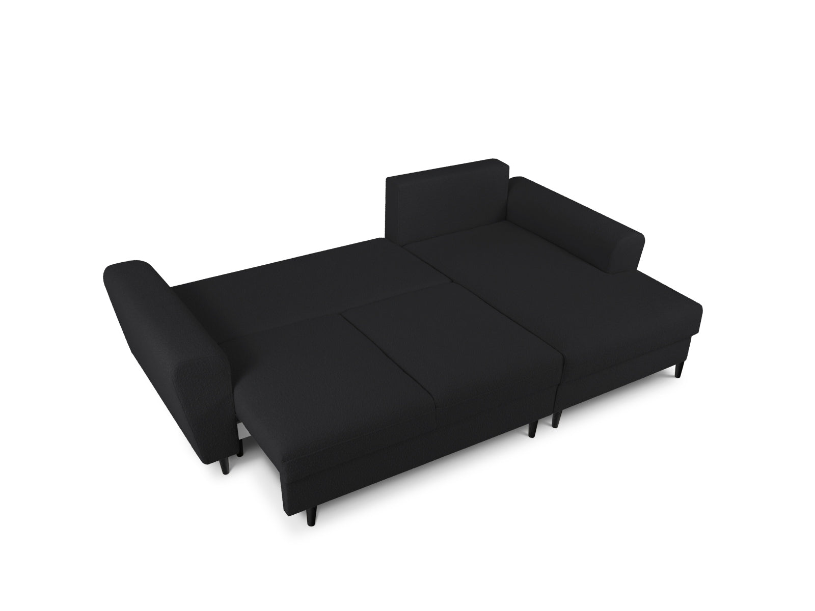 Elegantes Kyoto Boucle Ecksofa in Schwarz, 4-Sitzer mit praktischer Schlaffunktion und Stauraum, perfekt für stilvolle Wohnräume.