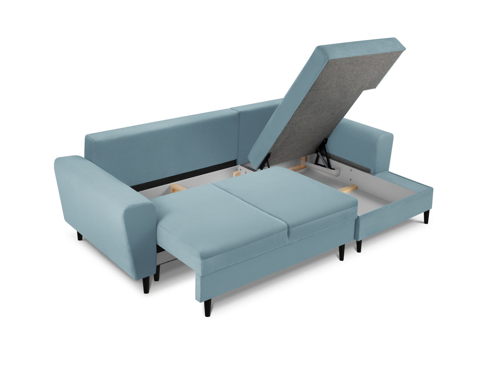 Entdecken Sie das Kyoto Ecksofa rechts von Cosmopolitan Design – ein stilvolles 4-Sitzer Sofa mit praktischer Schlaffunktion und Stauraum für Ihr Wohnzimmer.