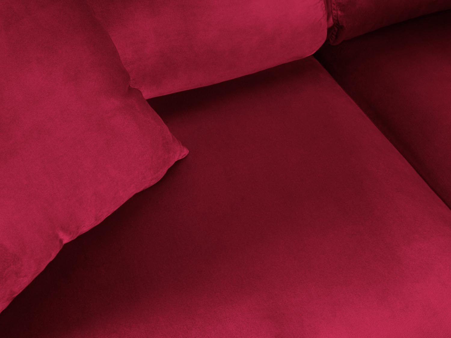 Stylisches Kyoto Velour Ecksofa in Rot und Gold, 5-Sitzer mit praktischer Schlaffunktion und Stauraum, perfekt für moderne Wohnzimmer.