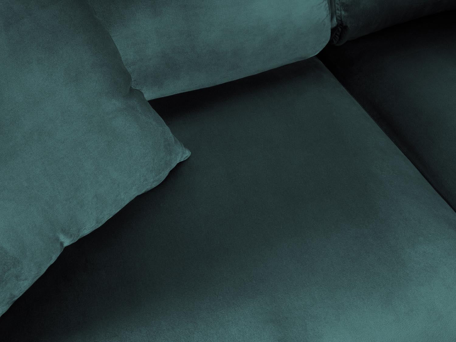 Elegantes Kyoto Velour Ecksofa in Petrol, rechts, bietet Schlafgelegenheit und Stauraum. Ideal für stilvolle Wohnräume.