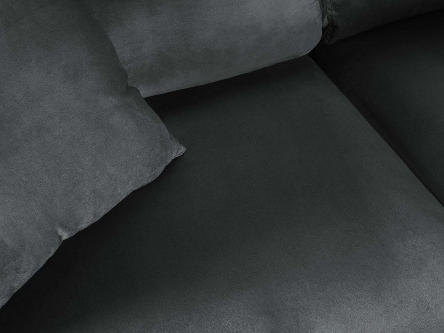 Stylisches Kyoto Velour Ecksofa, rechts, 5-Sitzer mit Schlaffunktion und Stauraum, ideal für moderne Wohnräume und gemütliche Abende.