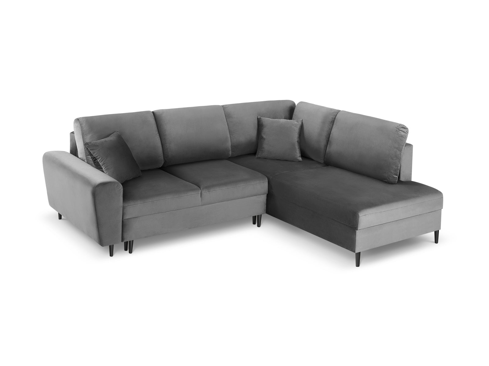 Stylisches Kyoto Velour Ecksofa rechts, 5-Sitzer mit praktischer Schlaffunktion und integriertem Stauraum für modernen Komfort.
