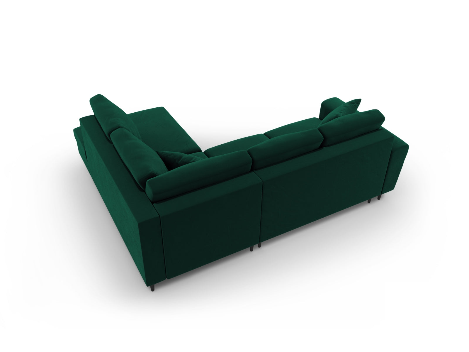 Elegantes Kyoto Velour Ecksofa in tiefem Grün, 5-Sitzer mit Schlaffunktion und Stauraum, ideal für stilvolle Wohnräume.