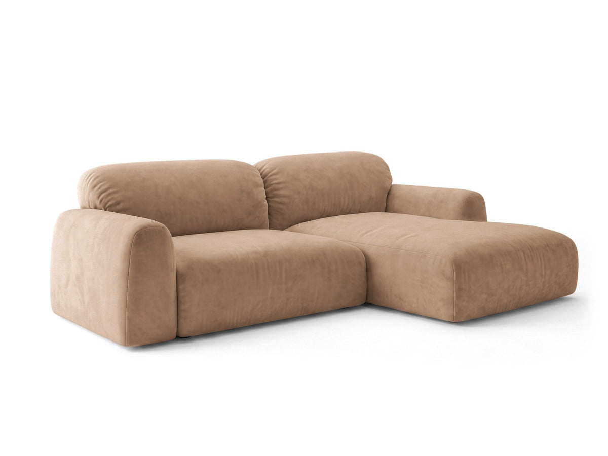 Milan Bettsofa rechts als Ecksofa mit Récamière, Bluvel-Bezug und schwarzen Kunststoffbeinen