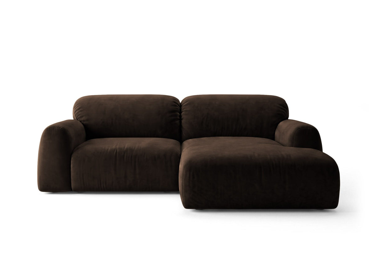 Milan Bettsofa rechts als Ecksofa mit Récamière, Bluvel-Bezug und schwarzen Kunststoffbeinen