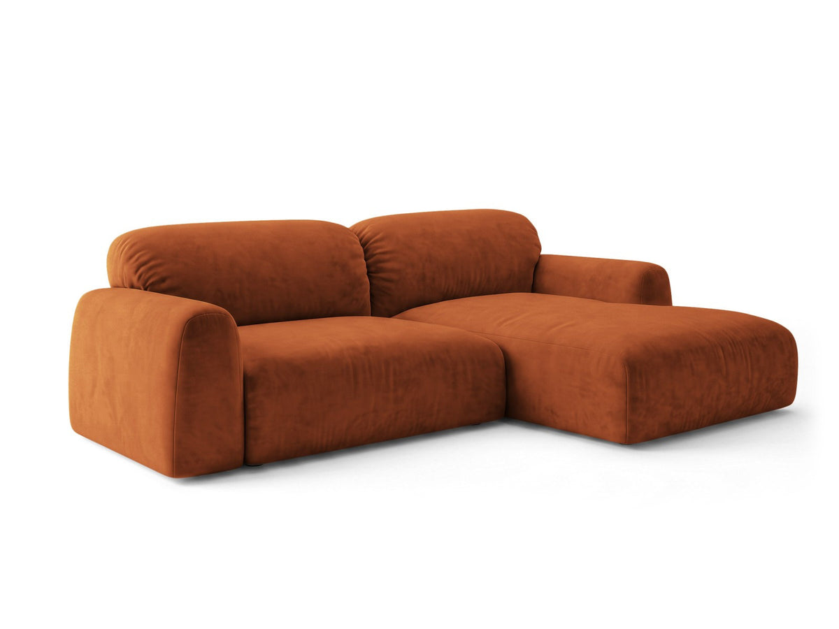Milan Bettsofa rechts als Ecksofa mit Récamière, Bluvel-Bezug und schwarzen Kunststoffbeinen