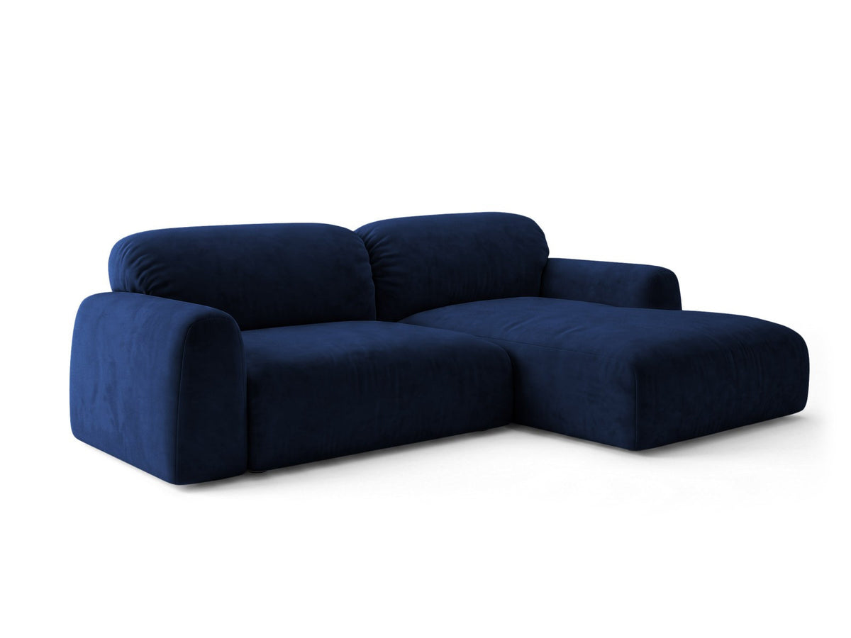 Milan Bettsofa rechts als Ecksofa mit Récamière, Bluvel-Bezug und schwarzen Kunststoffbeinen
