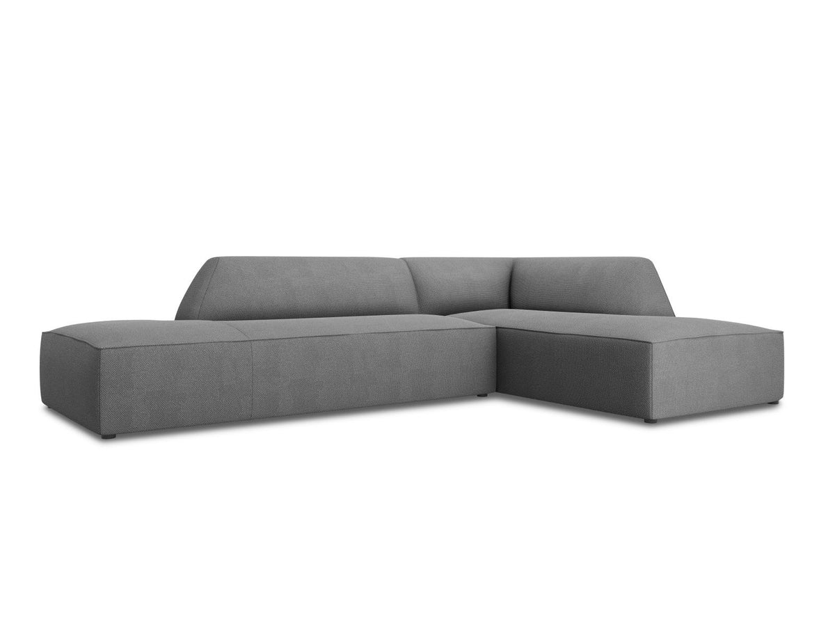 Modulares Ecksofa Siena in Light Grey-Ottawa mit Récamiere, Massivholzrahmen und schwarzen Kunststoffbeinen, 4-Sitzer, Breite 273 cm.