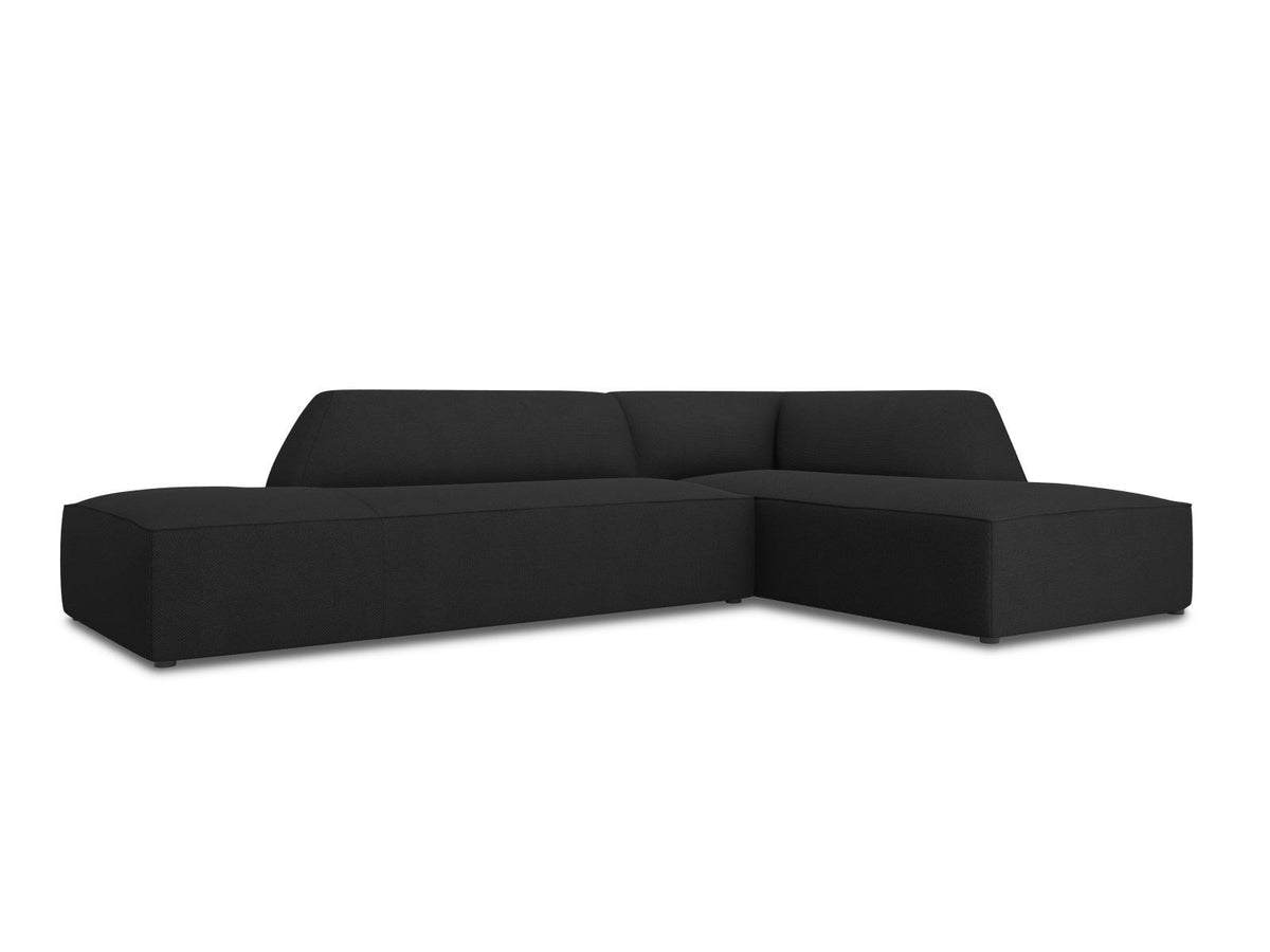 Modulares Ecksofa Siena in Light Grey-Ottawa mit Récamiere, Massivholzrahmen und schwarzen Kunststoffbeinen, 4-Sitzer, Breite 273 cm.