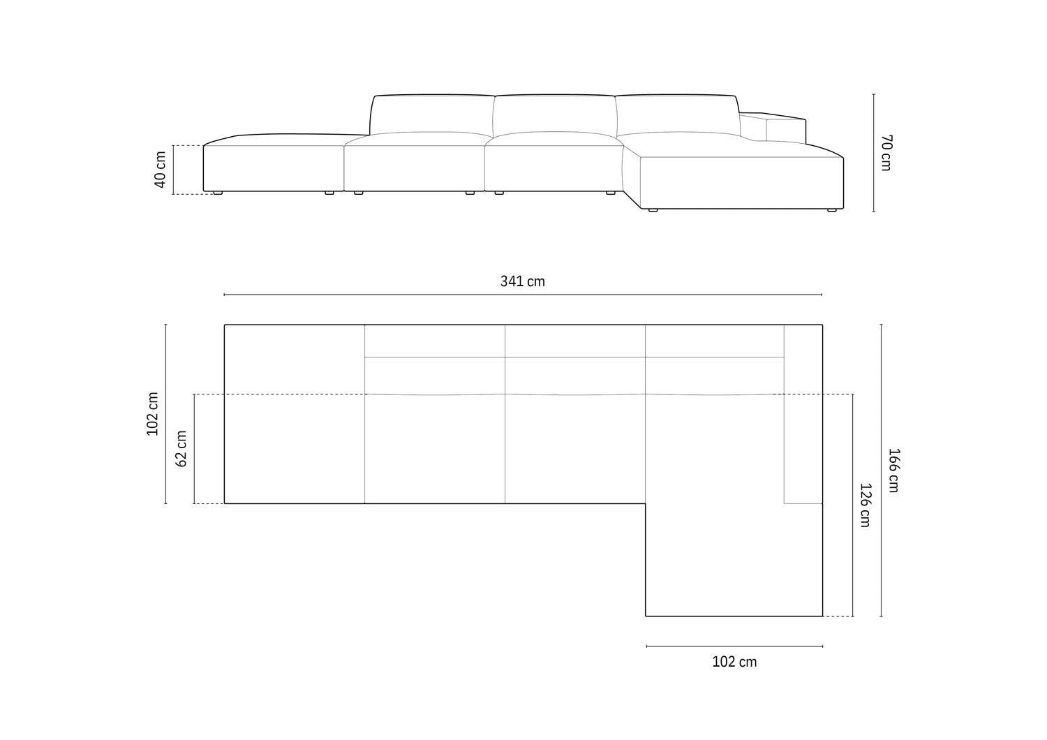 Arendal Ecksofa rechts 5 Sitzer in Beige präsentiert im Onlineshop von KAQTU Design AG. Ecksofa rechts ist von Cosmopolitan Design