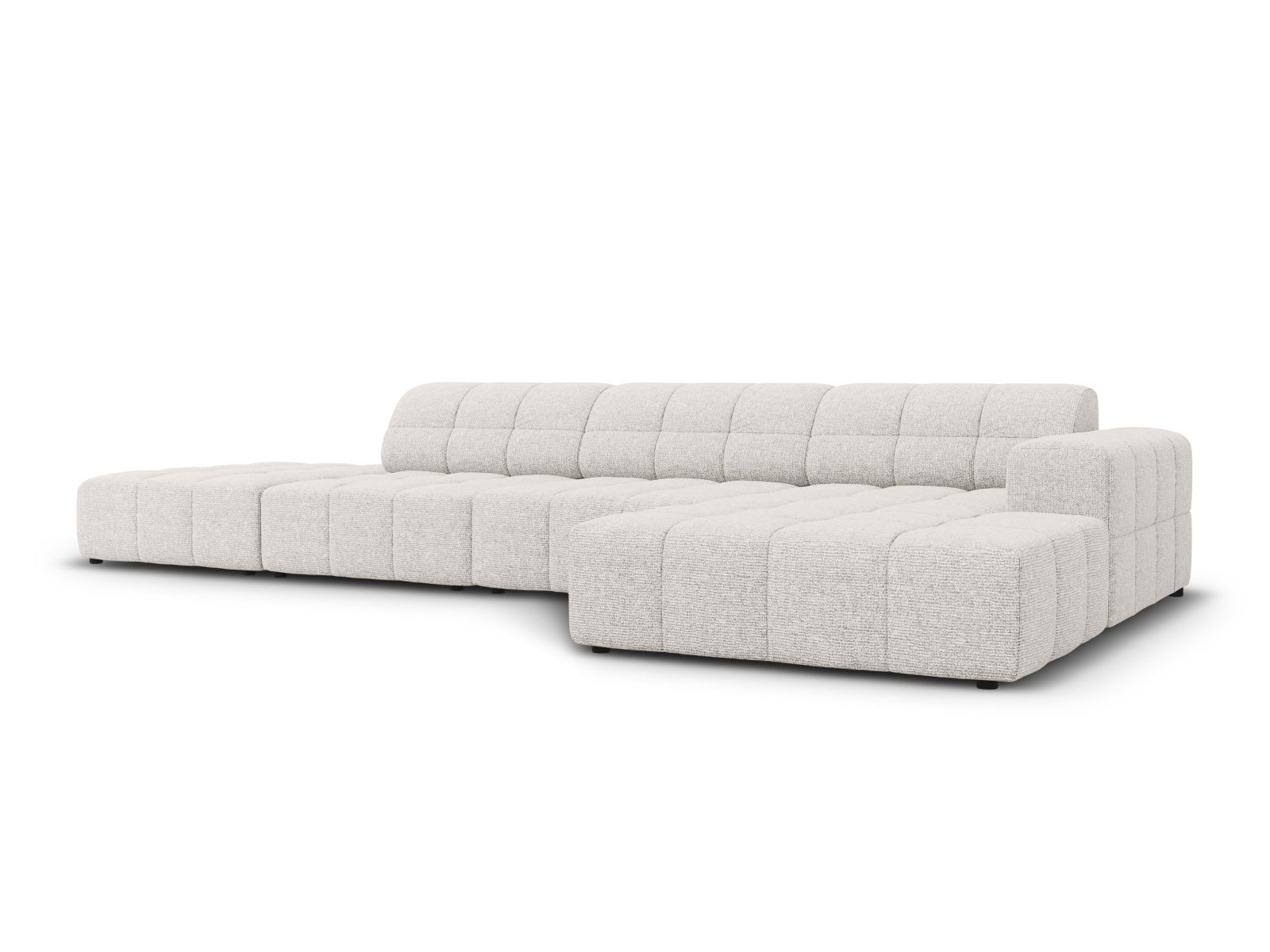 Modernes Chicago Ecksofa rechts, 5 Sitzer, 166 cm in hellem Grau, ideal für stilvolle Wohnräume. Perfekte Kombination aus Komfort und Design.