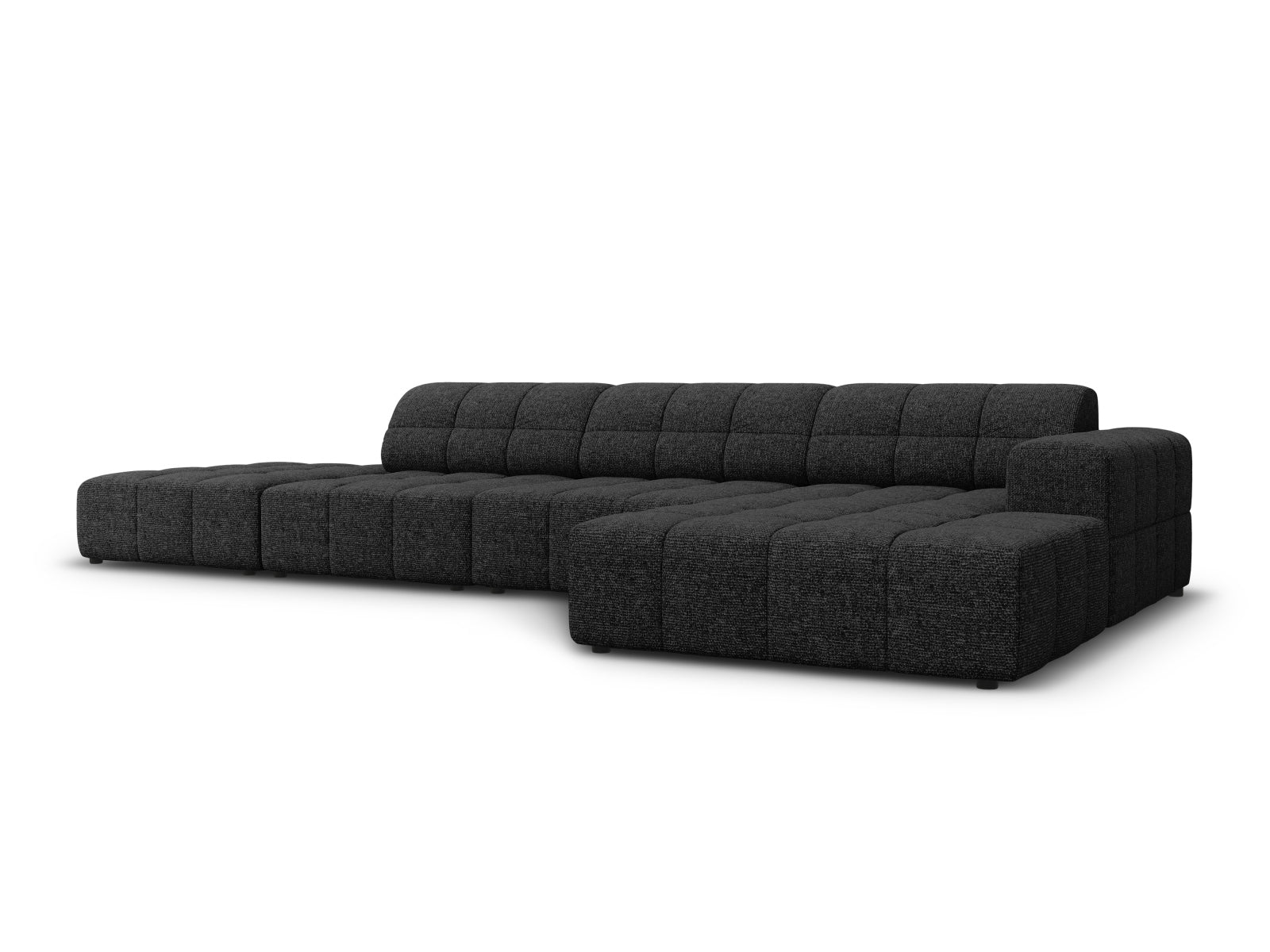 Elegantes Chicago Ecksofa rechts, 5-Sitzer, 166 cm, in stilvollem Schwarz-Haga, ideal für moderne Wohnräume.