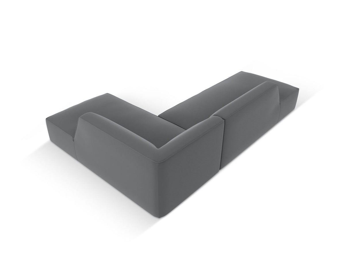 Modulares Ecksofa rechts Siena in Light Beige-Pacifico mit lederähnlichem Bezug, schwarzen Kunststoffbeinen und Récamiere, 4-Sitzer.