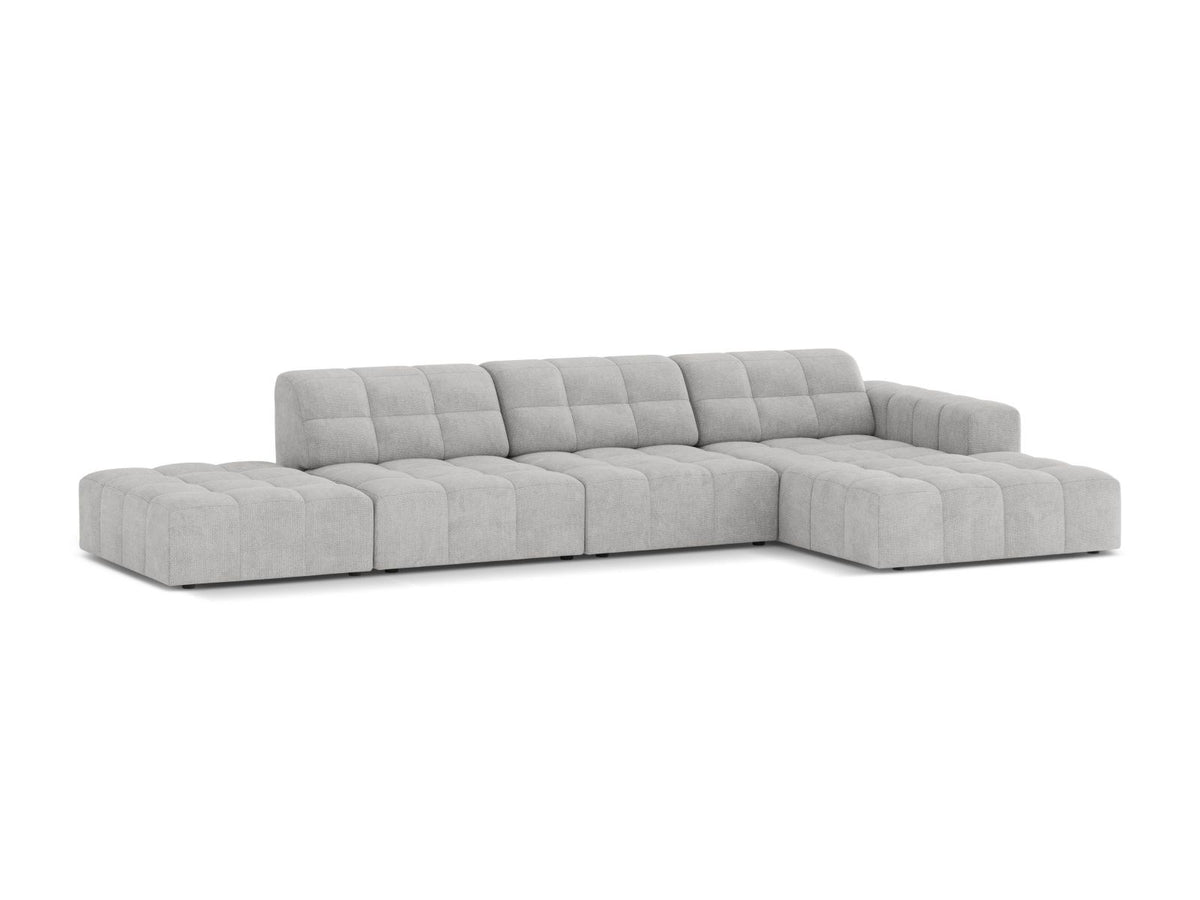 Chicago Ecksofa rechts, 5-Sitzer von Cosmopolitan Design mit Massivholzrahmen, Kunststoffbeinen und Eden-Stoffbezug in Light Beige.