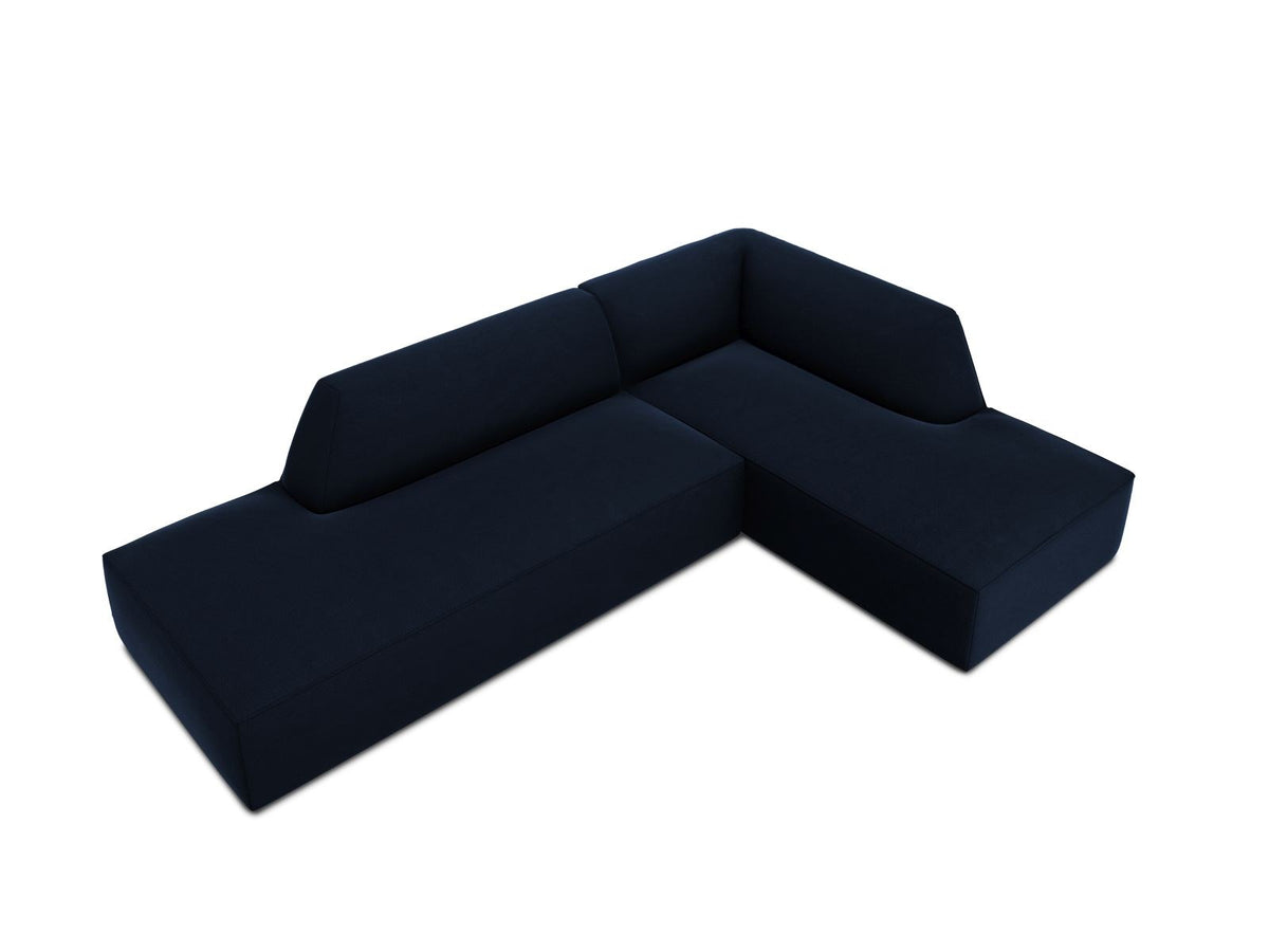 Modulares Ecksofa rechts Siena in Beige-Salvador Samtstoff mit schwarzen Kunststoffbeinen, Récamiere und Massivholzrahmen, 4-Sitzer, 180 cm.