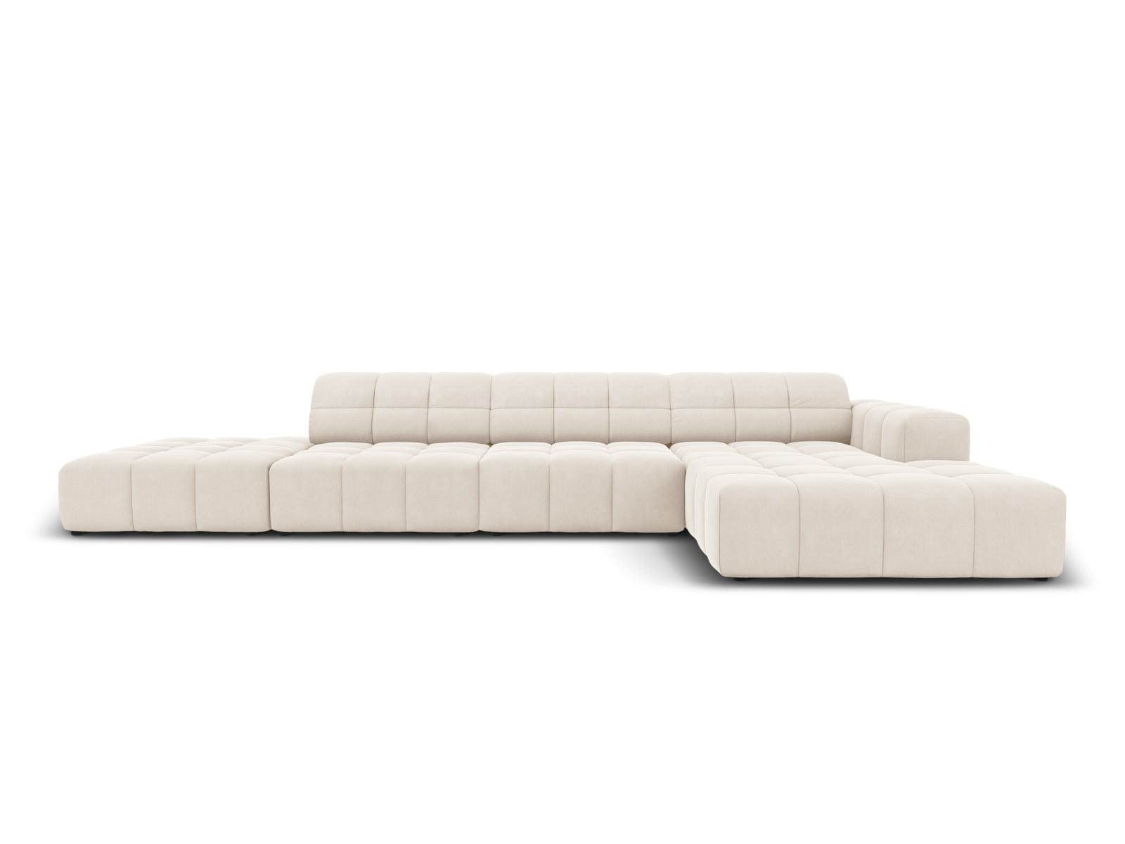Chicago Velour Ecksofa rechts 5 Sitzer 166cm in Light Beige-Bluvel präsentiert im Onlineshop von KAQTU Design AG. L-Sofa rechts ist von Cosmopolitan Design