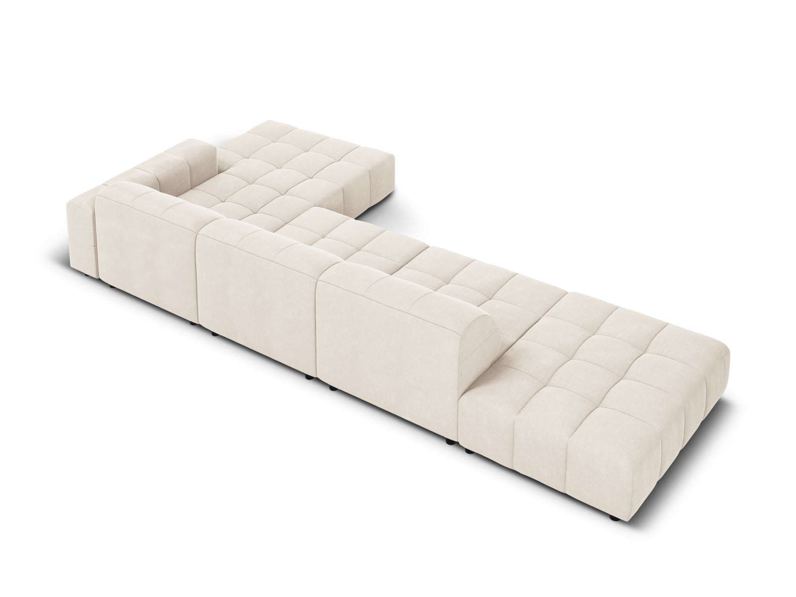 Elegantes Chicago Velour Ecksofa in hellem Beige, 5-Sitzer, ideal für stilvolle Wohnräume, erhältlich bei Cosmopolitan Design.