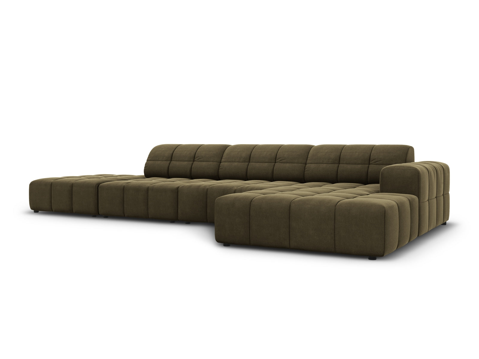 Elegantes Chicago Velour Ecksofa in Green-Bluvel, 5-Sitzer, 166cm, ideal für stilvolle Wohnräume, erhältlich bei KAQTU Design AG.