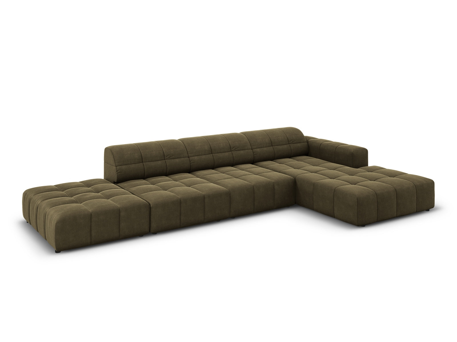 Modernes Chicago Velour Ecksofa in Green-Bluvel, 5-Sitzer, 166cm, perfekt für gemütliche und stilvolle Wohnzimmergestaltung.