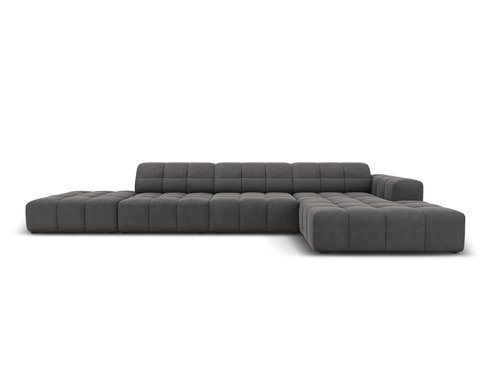 Chicago Velour Ecksofa rechts 5 Sitzer 166cm in Grey-Bluvel präsentiert im Onlineshop von KAQTU Design AG. L-Sofa rechts ist von Cosmopolitan Design