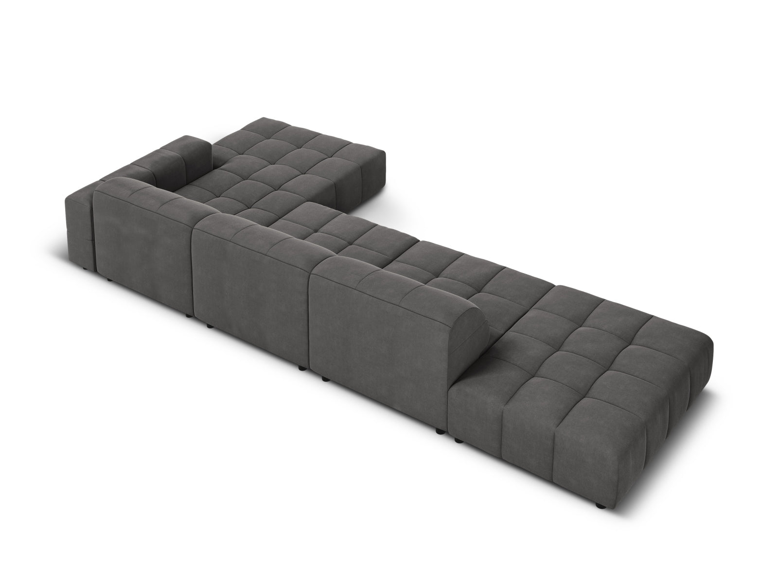 Elegantes Chicago Velour Ecksofa in Grau-Blau, 5-Sitzer, 166 cm, ideal für stilvolle Wohnräume und entspannte Abende.