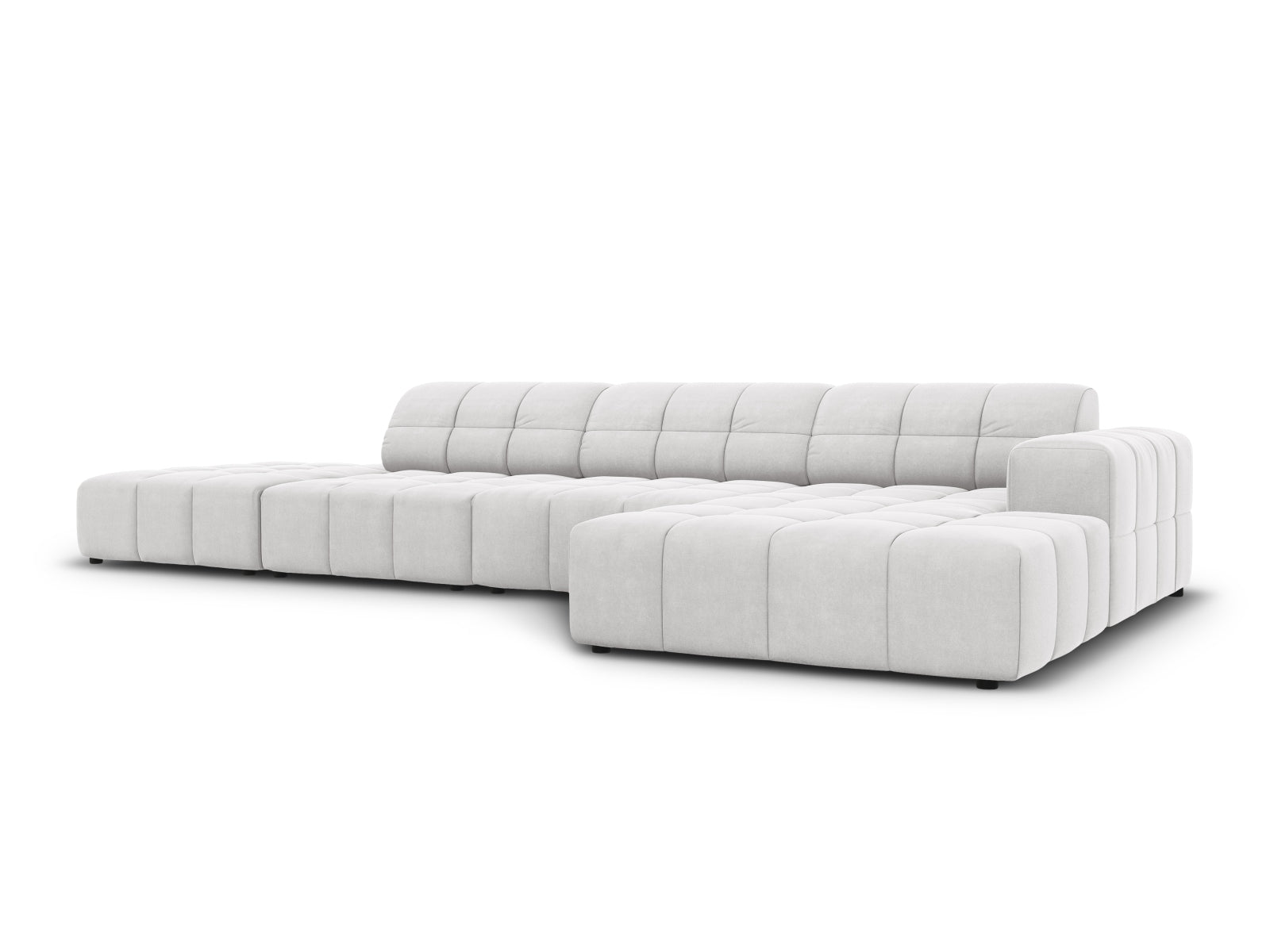 Elegantes Chicago Velour Ecksofa in Silber-Blau, 5-Sitzer, 166 cm, ideal für stilvolle Wohnräume, präsentiert von Cosmopolitan Design.