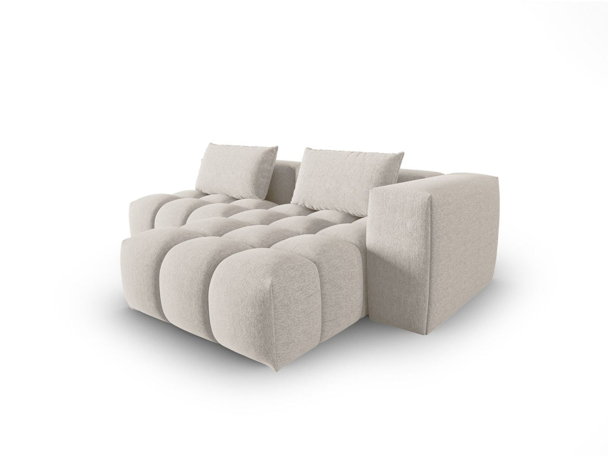 Modulares Ecksofa Verona rechts mit 3 Sitzplätzen, bezogen mit beigem Sorella-Strukturstoff, schwarze Kunststoffbeine, Massivholzrahmen sichtbar