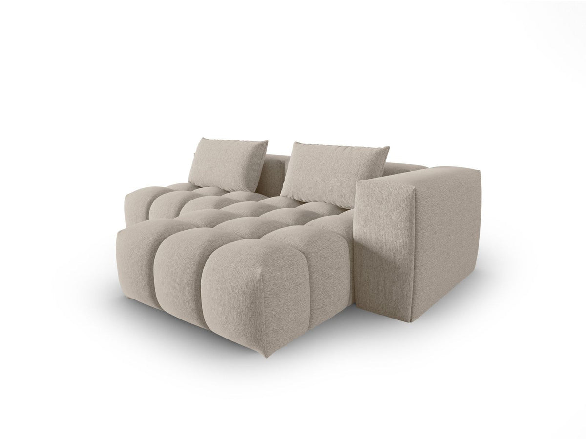 Modulares Ecksofa Verona rechts mit 3 Sitzplätzen, bezogen mit beigem Sorella-Strukturstoff, schwarze Kunststoffbeine, Massivholzrahmen sichtbar