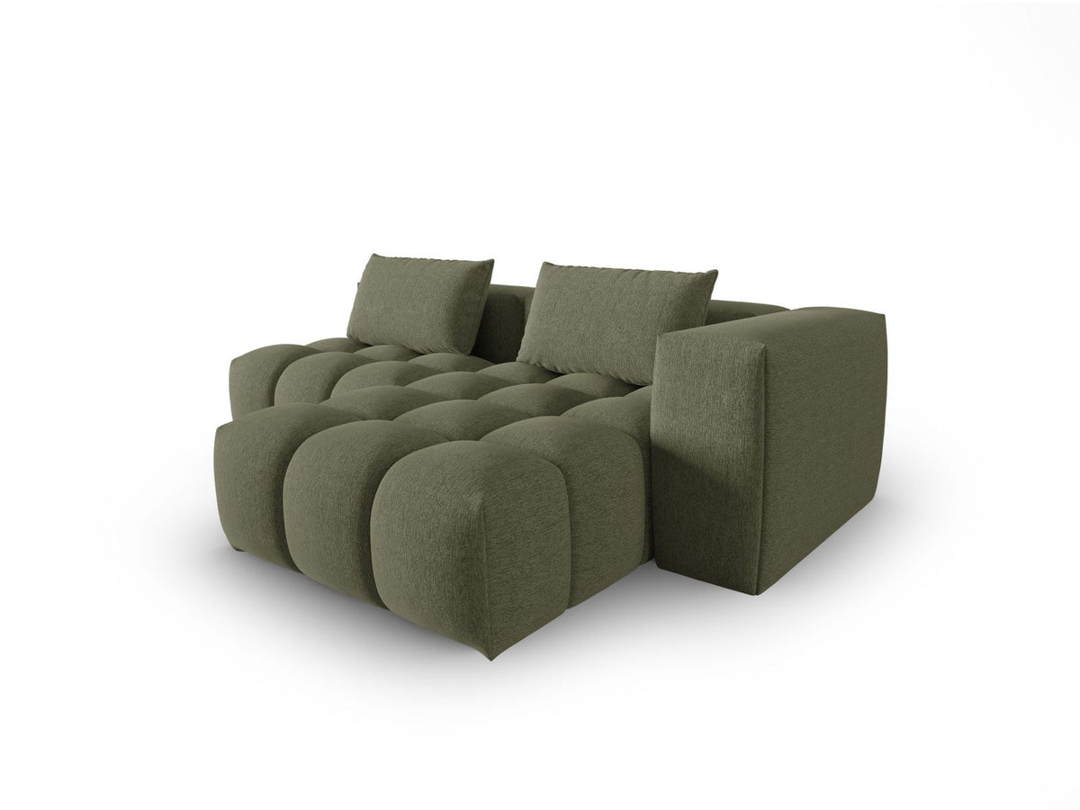 Modulares Ecksofa Verona rechts mit 3 Sitzplätzen, bezogen mit beigem Sorella-Strukturstoff, schwarze Kunststoffbeine, Massivholzrahmen sichtbar
