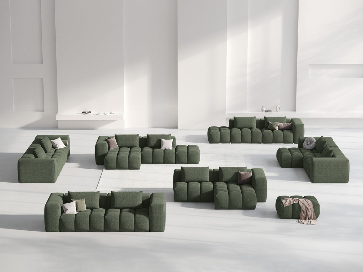 Modulares Ecksofa Verona rechts mit 3 Sitzplätzen, bezogen mit beigem Sorella-Strukturstoff, schwarze Kunststoffbeine, Massivholzrahmen sichtbar