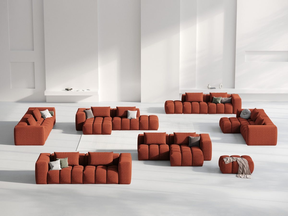 Modulares Ecksofa Verona rechts mit 3 Sitzplätzen, bezogen mit beigem Sorella-Strukturstoff, schwarze Kunststoffbeine, Massivholzrahmen sichtbar