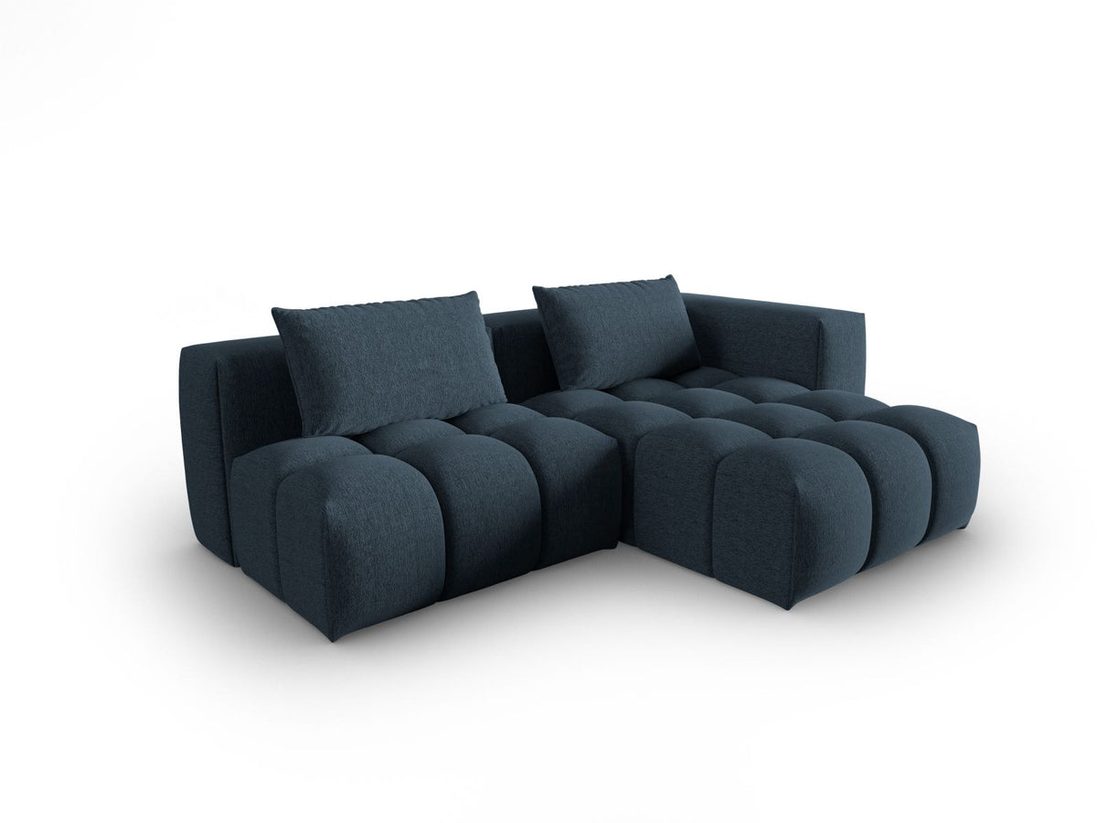 Modulares Ecksofa Verona rechts mit 3 Sitzplätzen, bezogen mit beigem Sorella-Strukturstoff, schwarze Kunststoffbeine, Massivholzrahmen sichtbar