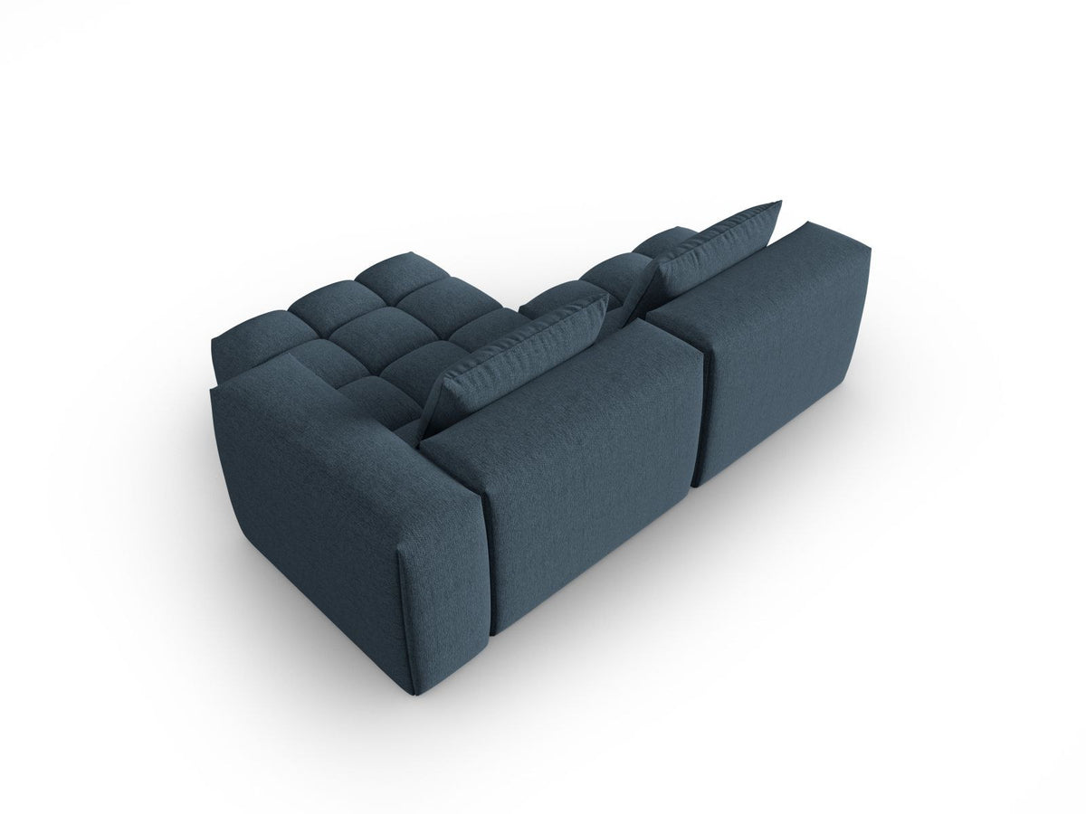 Modulares Ecksofa Verona rechts mit 3 Sitzplätzen, bezogen mit beigem Sorella-Strukturstoff, schwarze Kunststoffbeine, Massivholzrahmen sichtbar