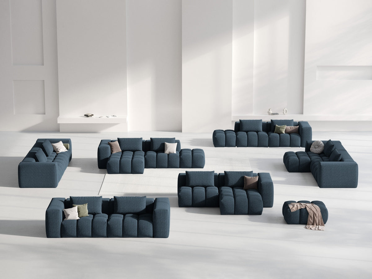 Modulares Ecksofa Verona rechts mit 3 Sitzplätzen, bezogen mit beigem Sorella-Strukturstoff, schwarze Kunststoffbeine, Massivholzrahmen sichtbar