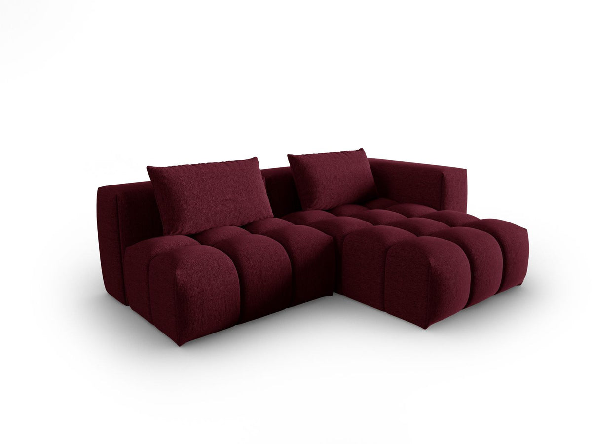 Modulares Ecksofa Verona rechts mit 3 Sitzplätzen, bezogen mit beigem Sorella-Strukturstoff, schwarze Kunststoffbeine, Massivholzrahmen sichtbar