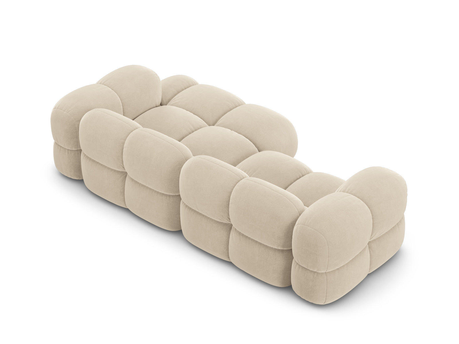 Beige Loretto Velour Ecksofa, 3-Sitzer, rechts, modernes Design, perfekt für gemütliche und elegante Wohnbereiche.