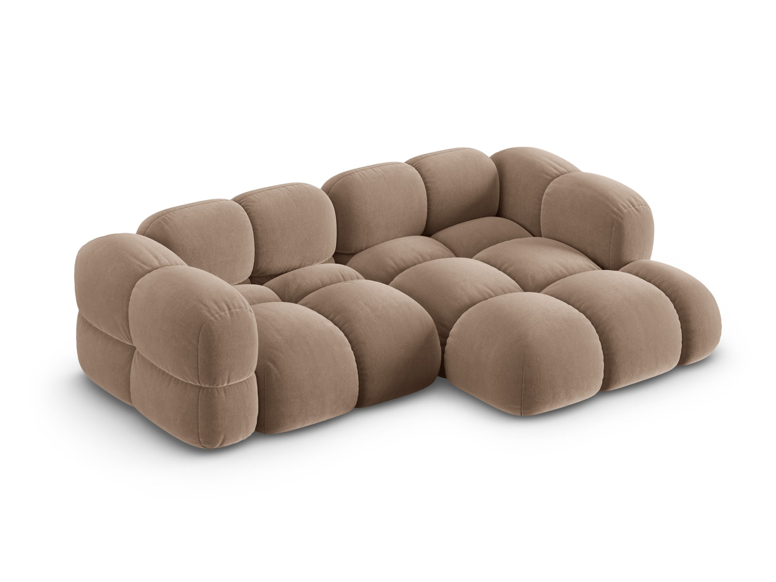 Rechtsseitiges Loretto Velour Ecksofa in edlem Dark Beige-Vogue, perfekt für gemütliche und moderne Wohnambiente.