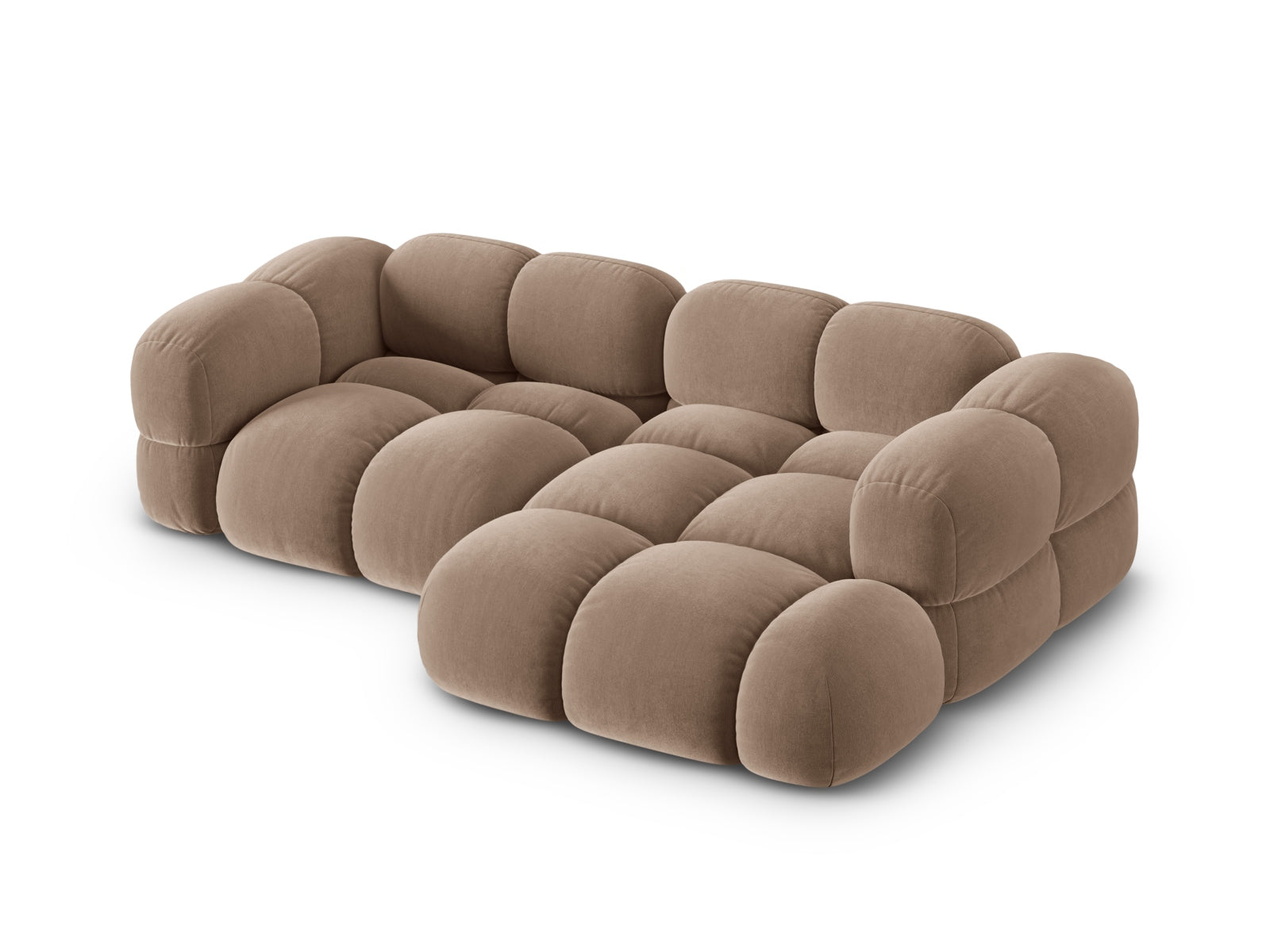 Elegantes Loretto Velour Ecksofa in stilvollem Dark Beige-Vogue, ideal für einladende und zeitgemäße Wohnräume.