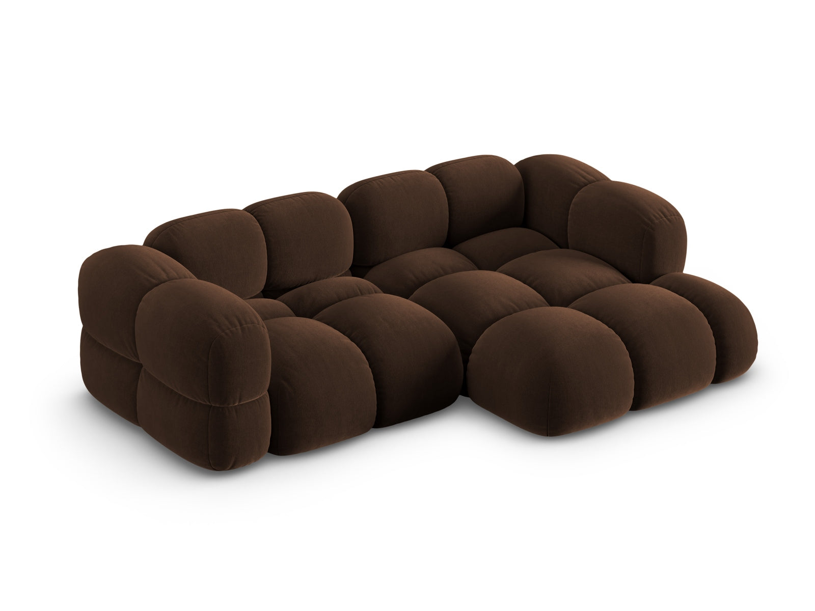 Modernes Loretto Velour Ecksofa in edlem Chocolate-Vogue, 3-Sitzer, 147cm, perfekt für gemütliche und stilvolle Wohnambiente.