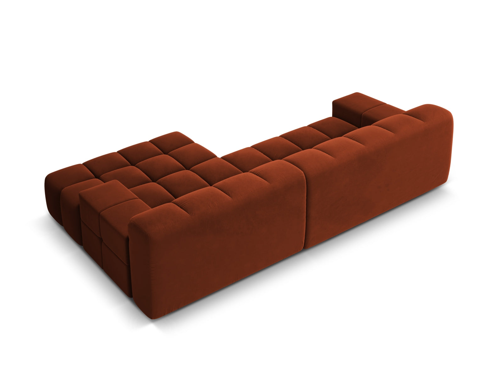 Elegantes 3-Sitzer Ecksofa rechts Hawaii in luxuriösem Auburn-Magic Velvet, ideal für stilvolle und einladende Wohnräume.