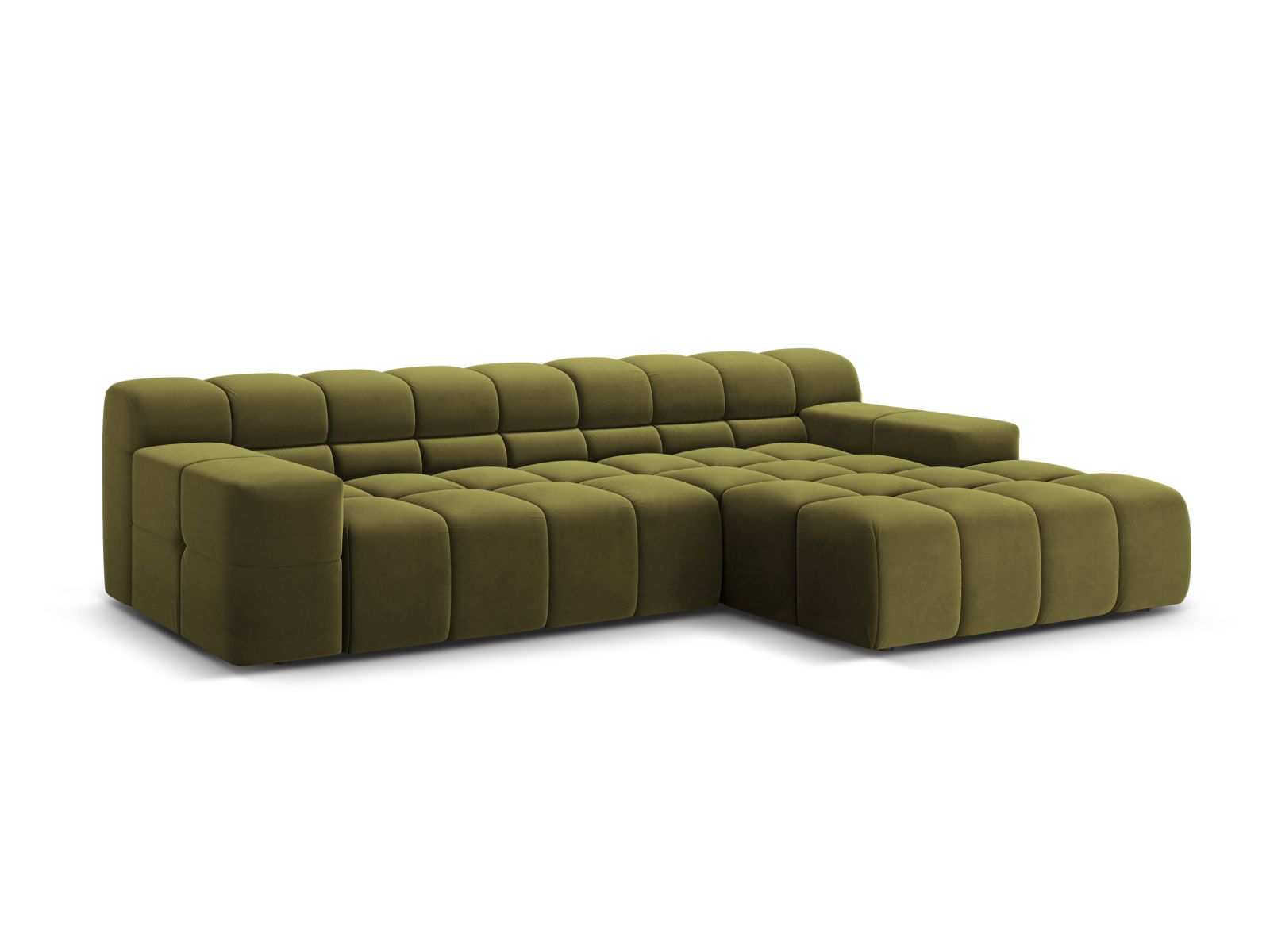 Elegantes 3-Sitzer Ecksofa rechts Hawaii in sanftem Pistaziengrün, ideal für stilvolle Wohnräume, präsentiert von Cosmopolitan Design.