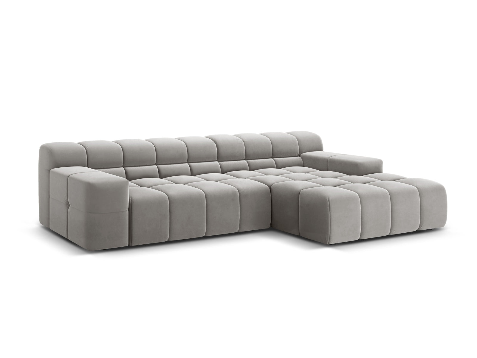 Elegantes 3-Sitzer Ecksofa rechts Hawaii in edlem Silver-Magic Velvet, ideal für stilvolle Wohnräume, präsentiert von Cosmopolitan Design.