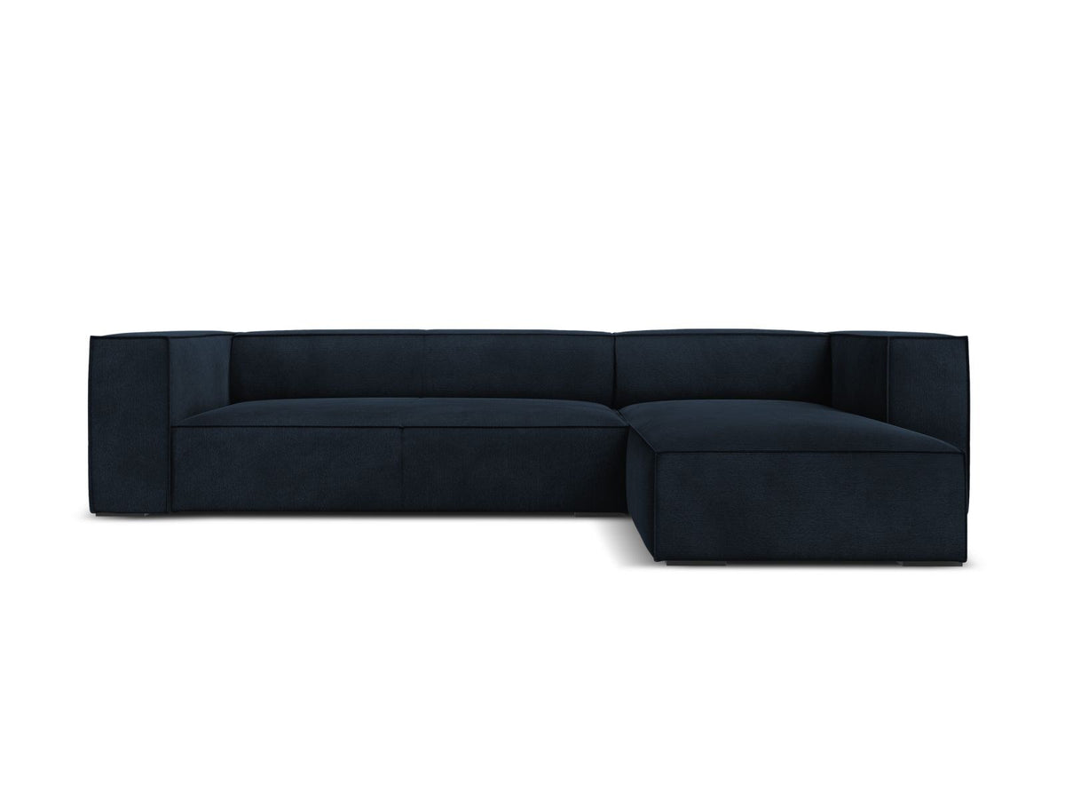 Turin Ecksofa rechts mit Chenille-Bezug in Light Beige-Rosario, Massivholzrahmen aus Kiefer und Beinen aus schwarzem Buchenholz, Récamiere-Form.