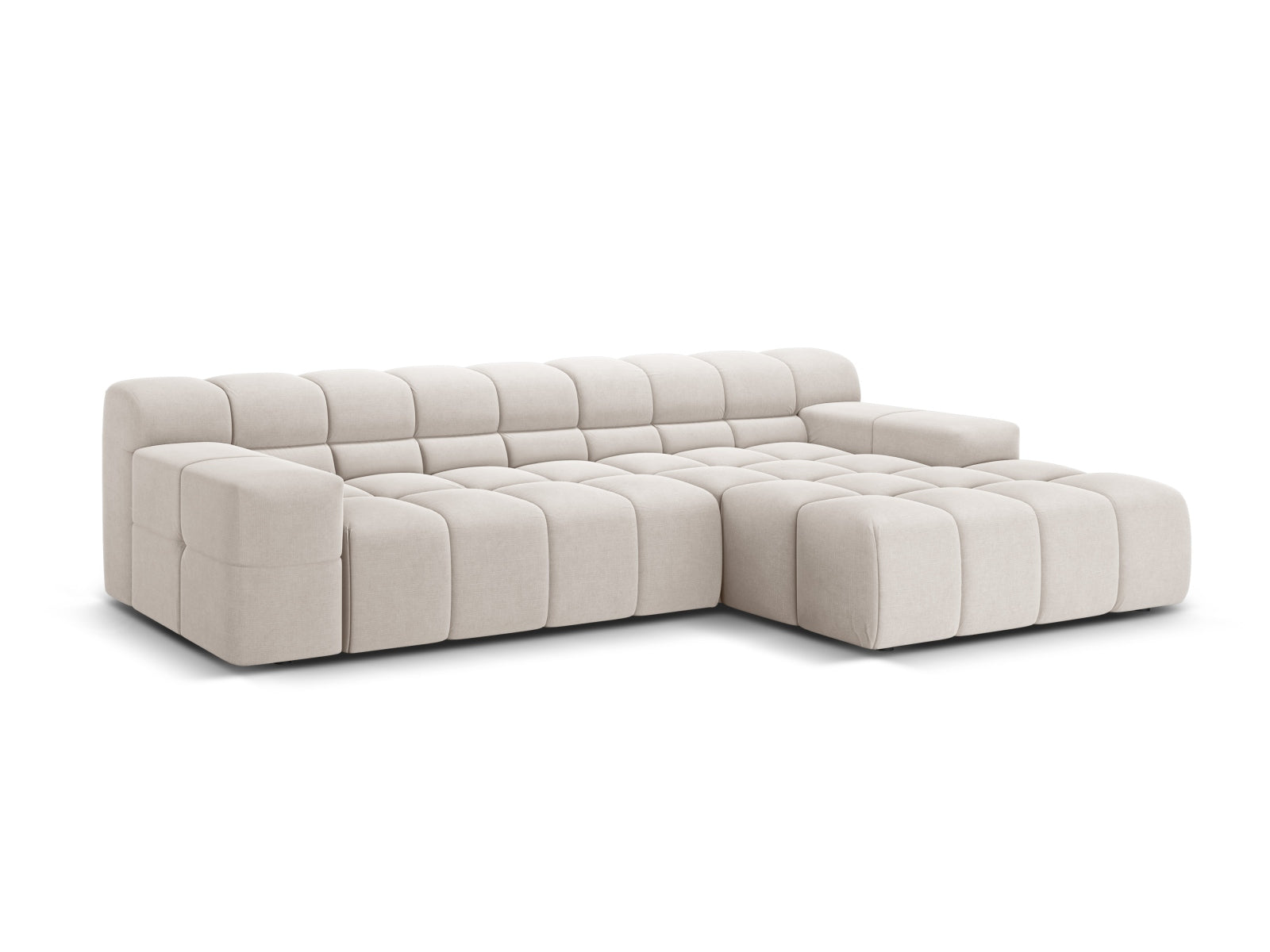 Elegantes 3-Sitzer Ecksofa rechts Hawaii in sanftem Beige, ideal für stilvolle Wohnräume, präsentiert von Cosmopolitan Design.
