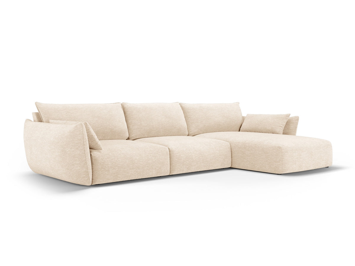 Ecksofa rechts Matera mit Stoffbezug, Récamière und schwarzen Kunststoffbeinen