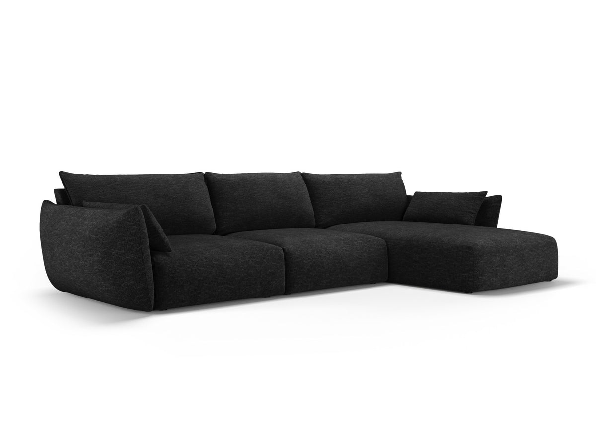 Ecksofa rechts Matera mit Stoffbezug, Récamière und schwarzen Kunststoffbeinen