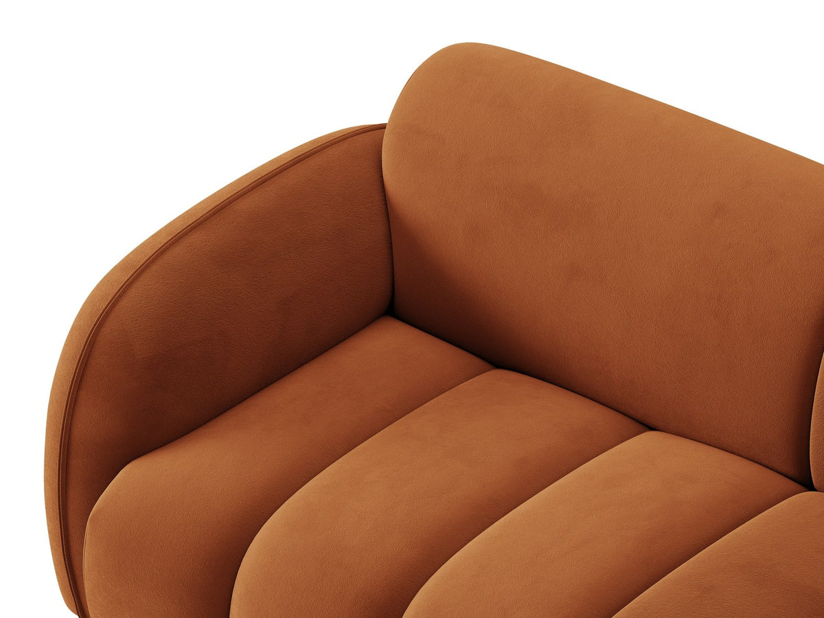 Bilbao Ecksofa rechts in Light Beige-Casino Samt, Massivholzrahmen, schwarze Kunststoffbeine, 3-Sitzer mit Récamiere, urbanes Design.