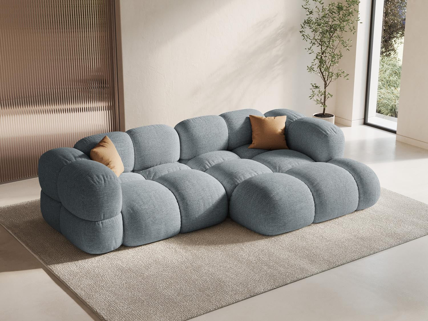 Elegantes Loretto Ecksofa in Pastellblau, 3-Sitzer, ideal für stilvolle Wohnräume, präsentiert von Cosmopolitan Design.