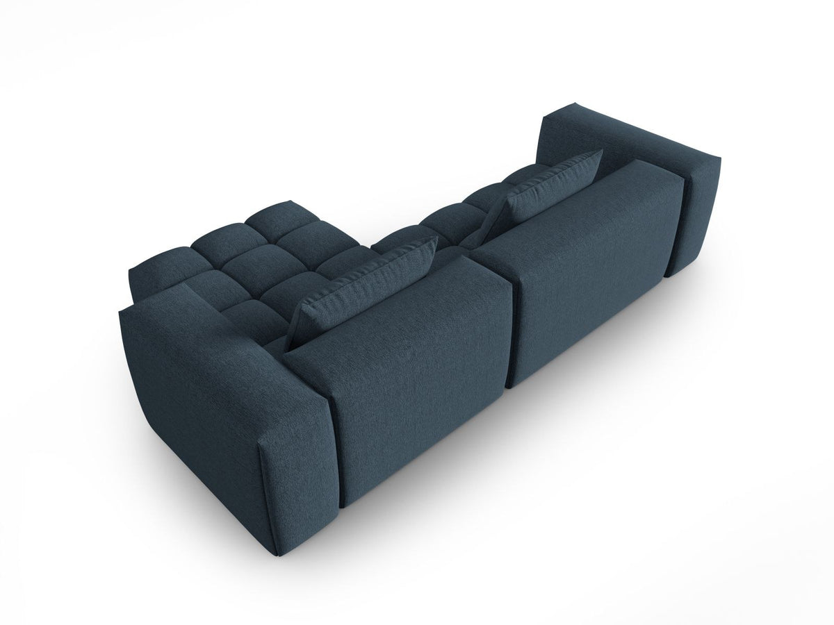 Modulares Ecksofa Verona rechts mit 3 Sitzplätzen, bezogen mit beigem Sorella-Strukturstoff, schwarze Kunststoffbeine, Massivholzrahmen sichtbar